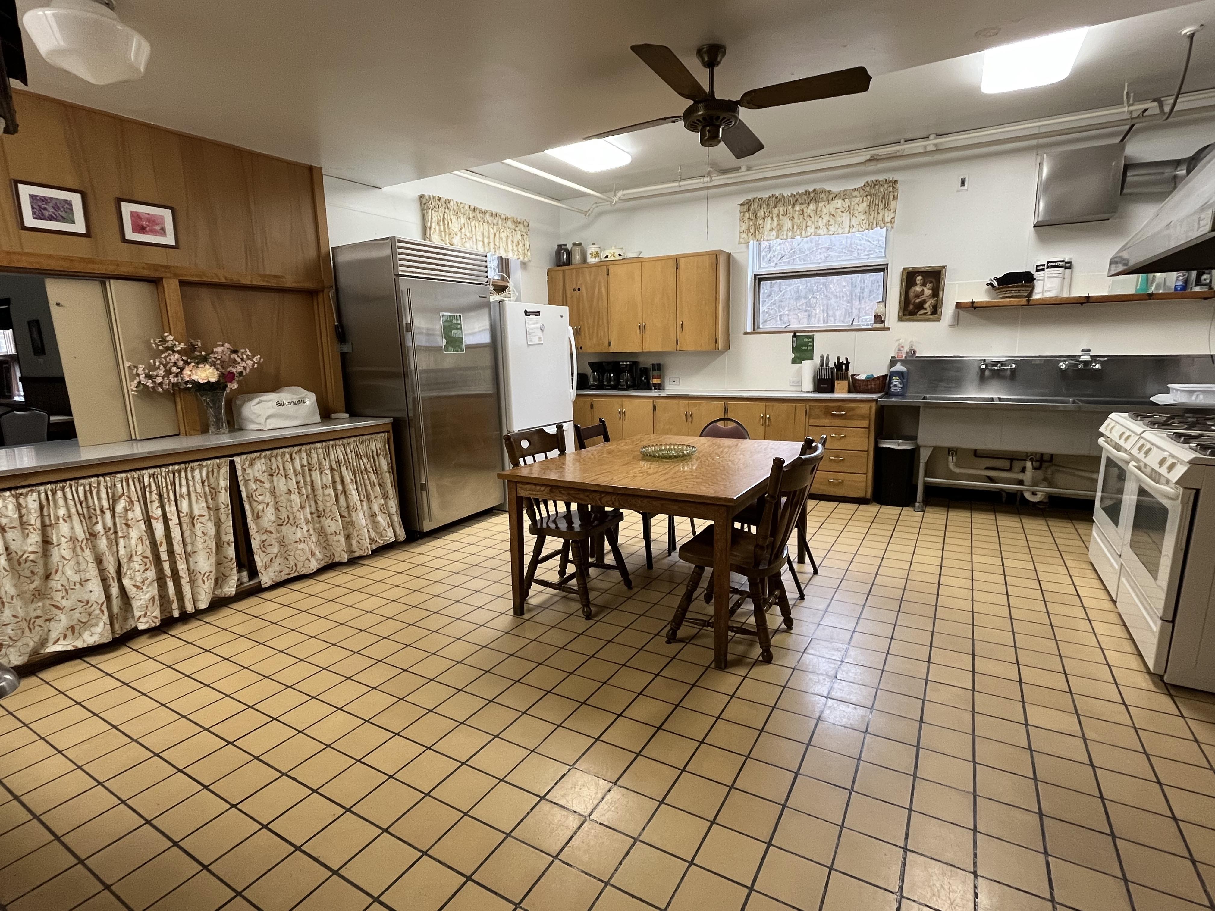 Lodge commercial kitchen with stainless steel equipment